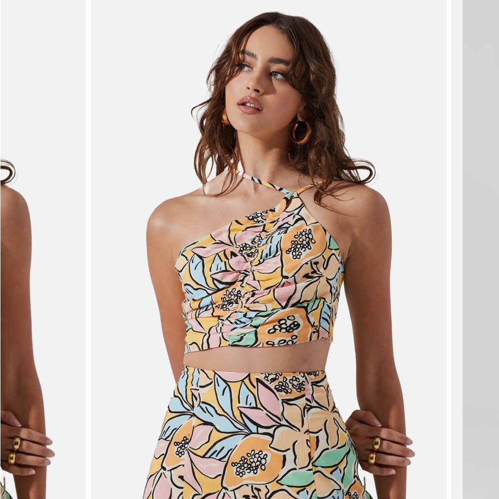 Covina Tropical Print One Shoulder Crop